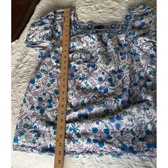 TALBOTS M Purple Blue Songbird Floral Cotton Lawn Top Square Neck Shirt Cottage - Picture 10 of 12